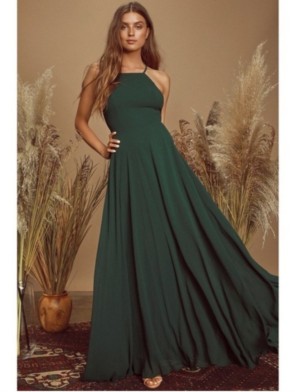NWOT Lulus Mythical Kind of Love Dark Green Maxi Dress XS